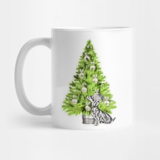 Dachshund Dog Christmas scene with Christmas tree and Santa hat Mug